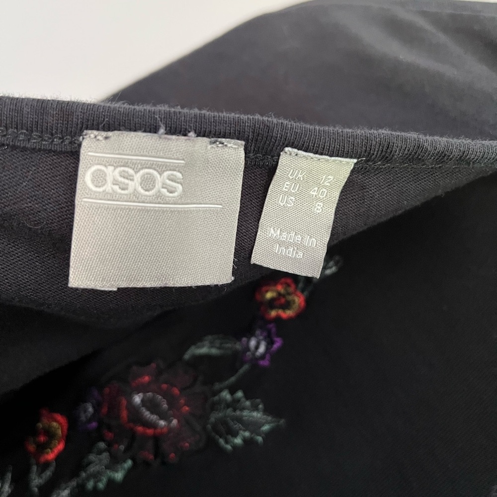 ASOS Black Long Sleeve Dress with Floral Embroidery size 8 - Picture 5 of 8